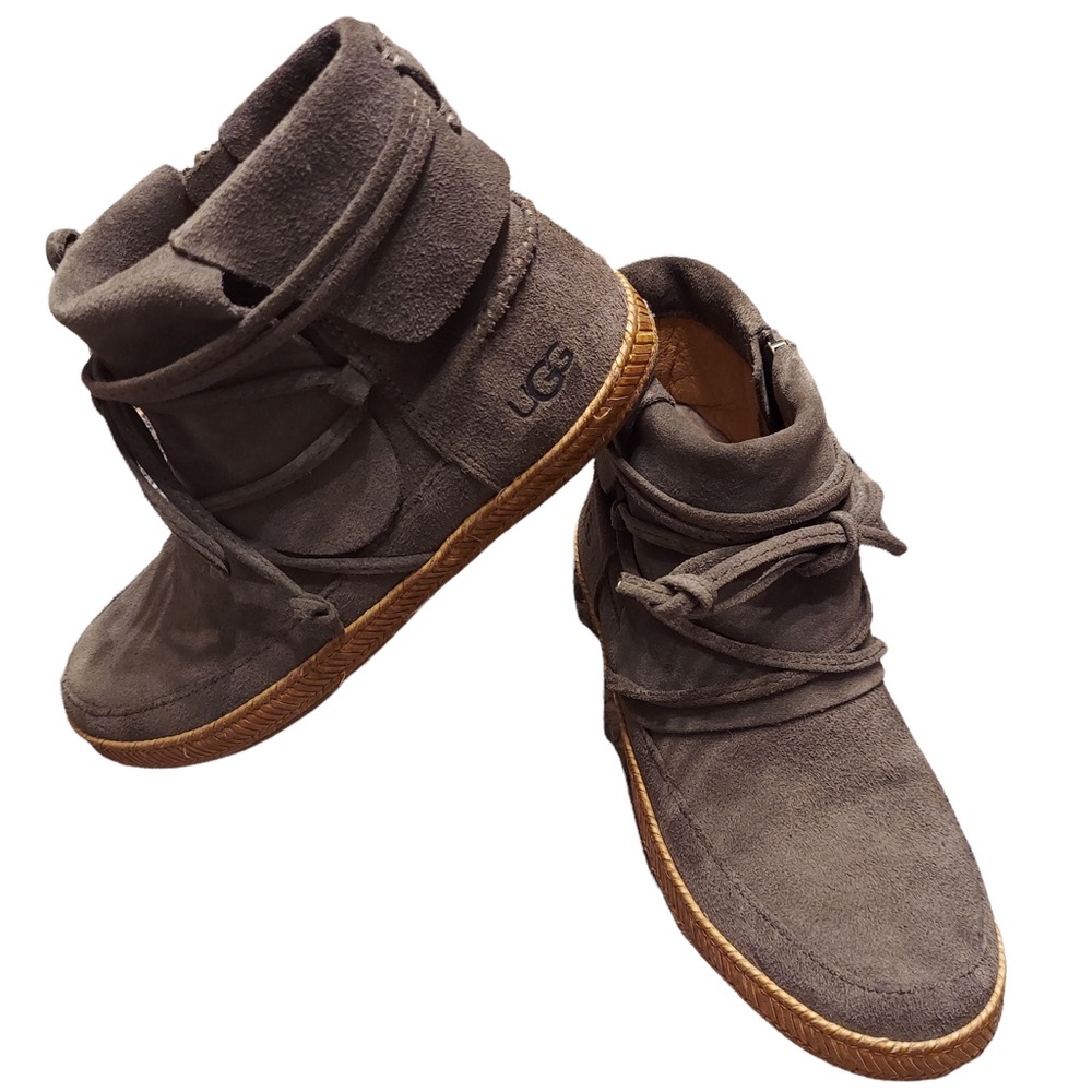 UGG Women Moccasin Ankle Boots Reid Size US 5 Slate Gray Suede